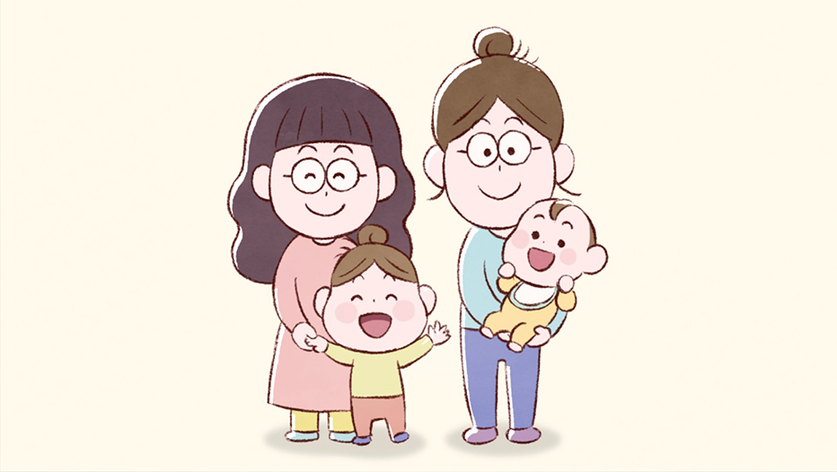 「ひろしまアニメーションシーズン2024」での入選について(しゅわわん！ 1話　最高のだっこ)抱っこされた赤ちゃんと両手を広げて笑うこども