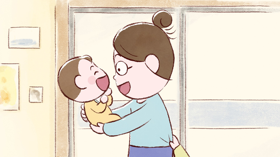 「ひろしまアニメーションシーズン2024」での入選について(しゅわわん！1話 最高のだっこ)抱っこされてあやされ、笑う赤ちゃん