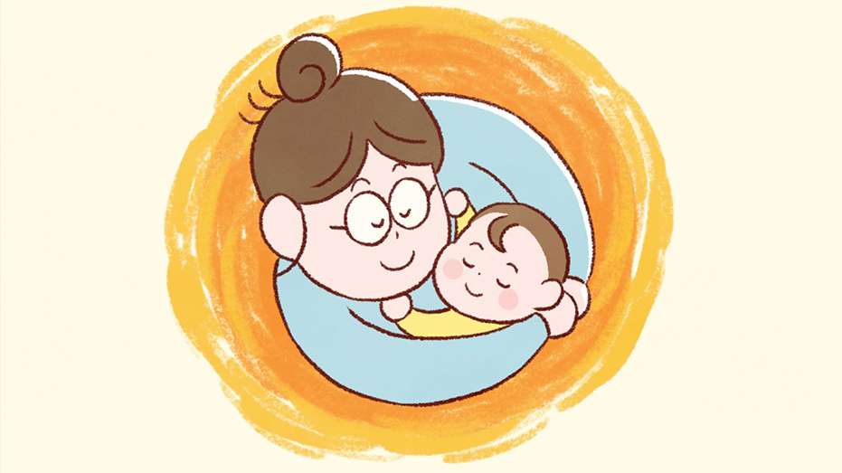 「ひろしまアニメーションシーズン2024」での入選について(しゅわわん！ 1話　最高のだっこ)赤ちゃんを抱っこしながら寝るお母さん